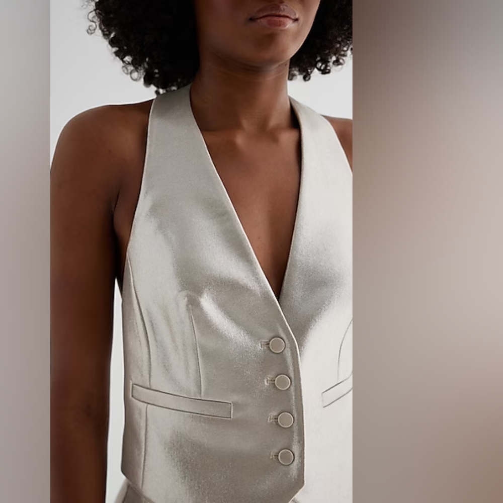 NWT EXPR3SS Metallic button Front Halter Vest Sz XS